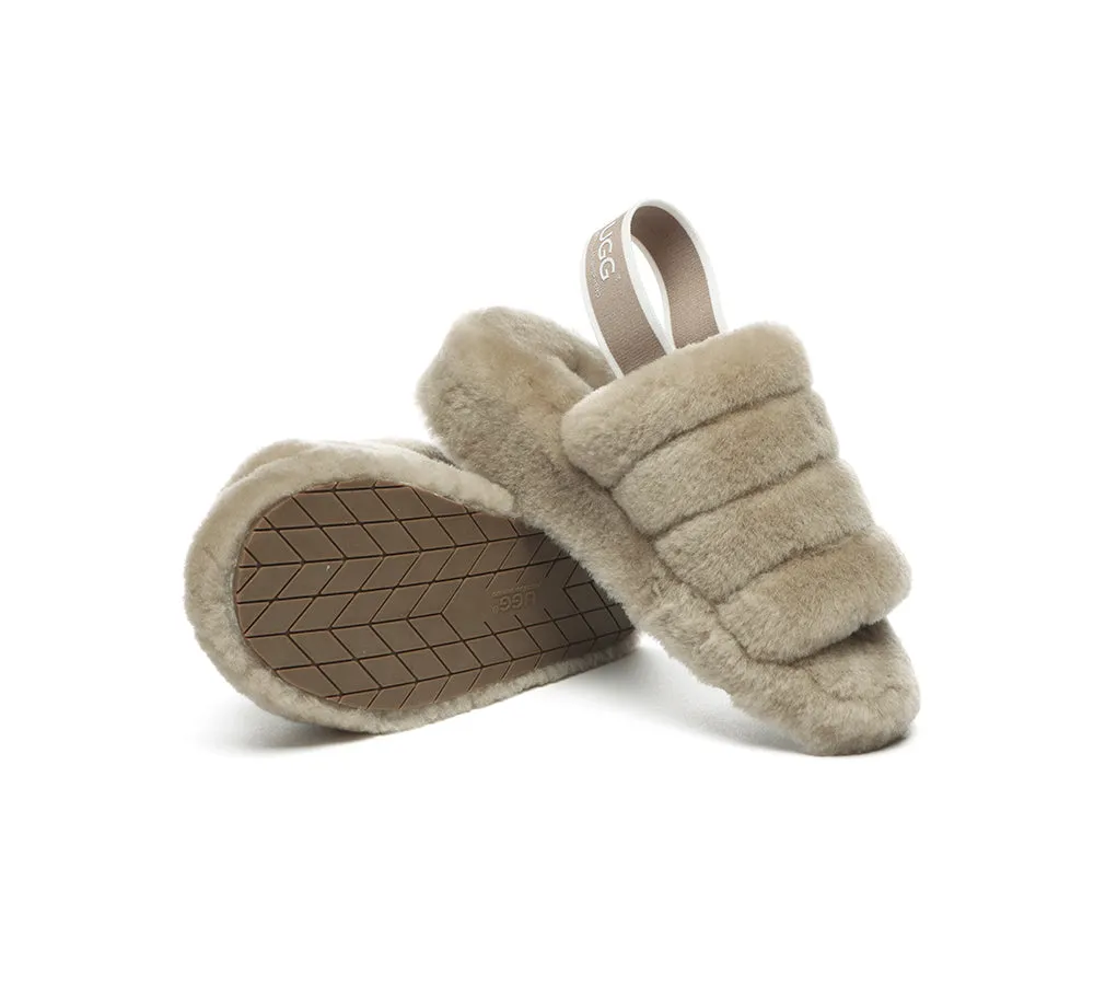 Women Fluffy Slide Sheepskin Wool Nonslip Sandals Puffy