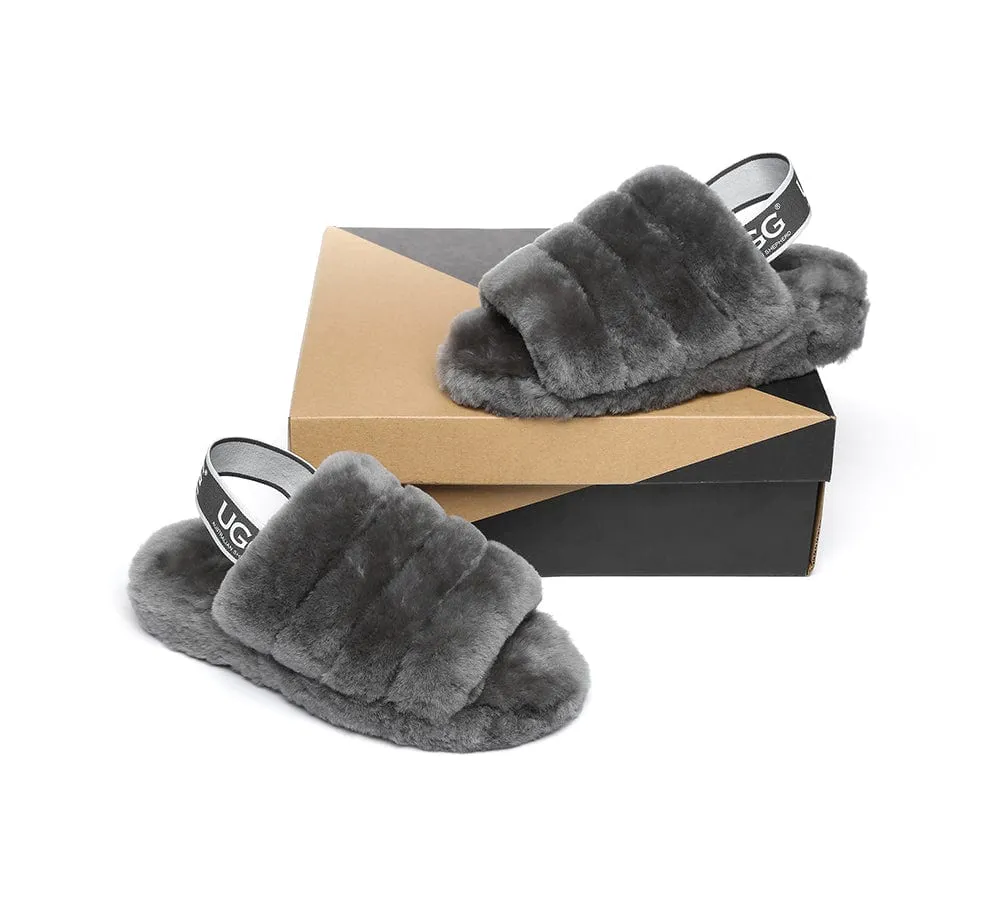 Women Fluffy Slide Sheepskin Wool Nonslip Sandals Puffy