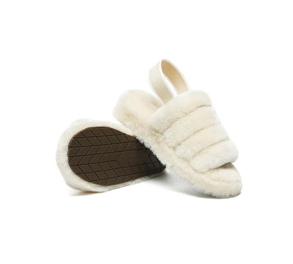 Women Fluffy Slide Sheepskin Wool Nonslip Sandals Puffy