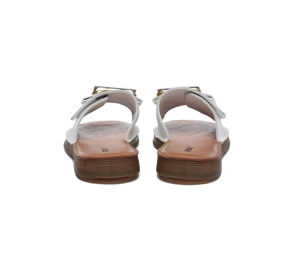 Women Leather Flats Buckle Top Ultra Soft Slides Summer Sandals Bera