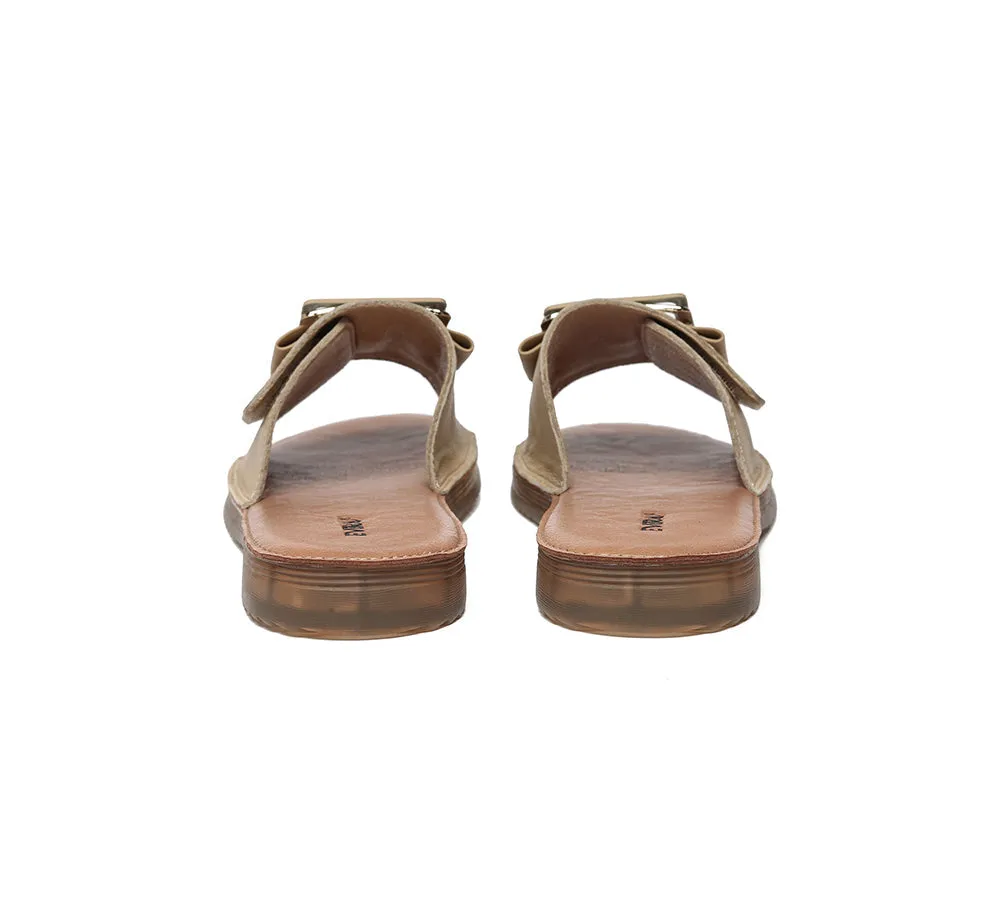 Women Leather Flats Buckle Top Ultra Soft Slides Summer Sandals Bera