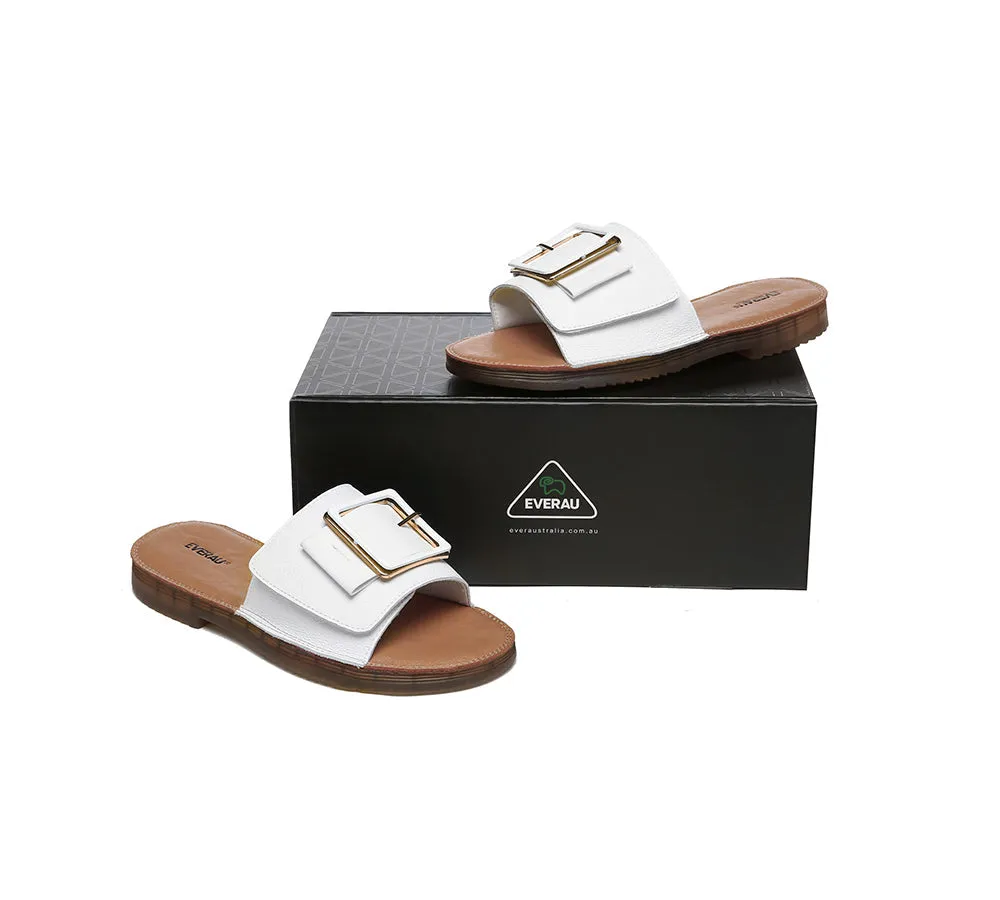 Women Leather Flats Buckle Top Ultra Soft Slides Summer Sandals Bera