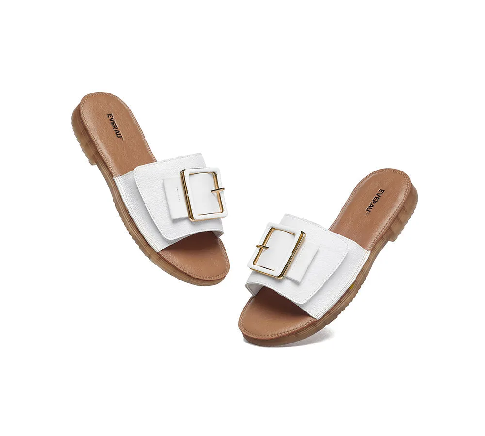 Women Leather Flats Buckle Top Ultra Soft Slides Summer Sandals Bera