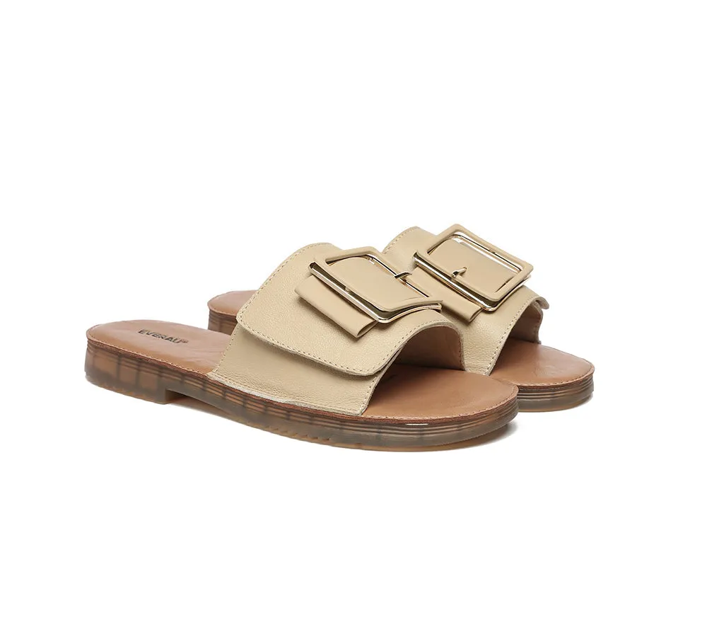 Women Leather Flats Buckle Top Ultra Soft Slides Summer Sandals Bera