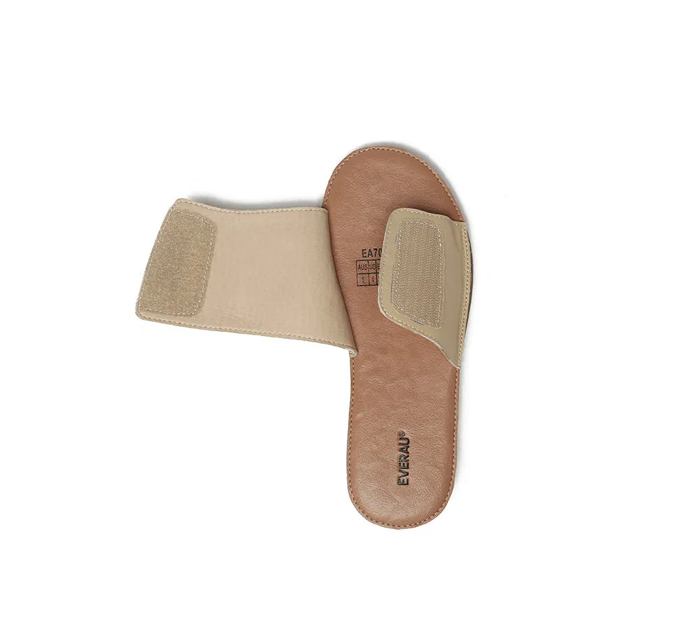 Women Leather Flats Buckle Top Ultra Soft Slides Summer Sandals Bera