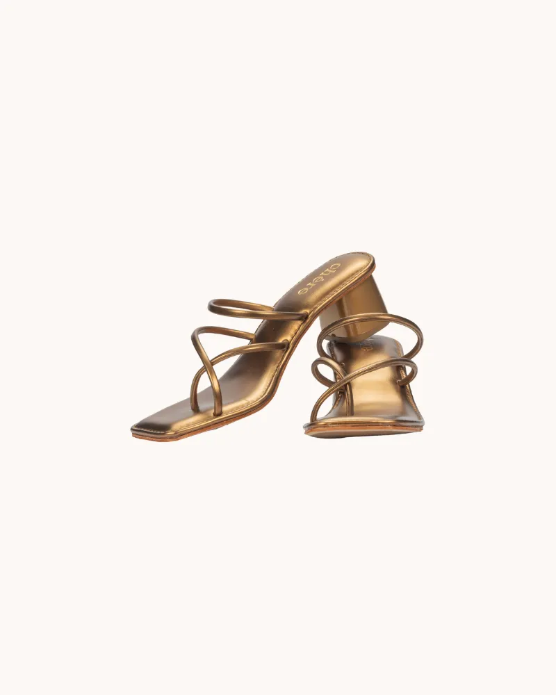 Women's Copper Gold Chic Metallic Strap Block Heels