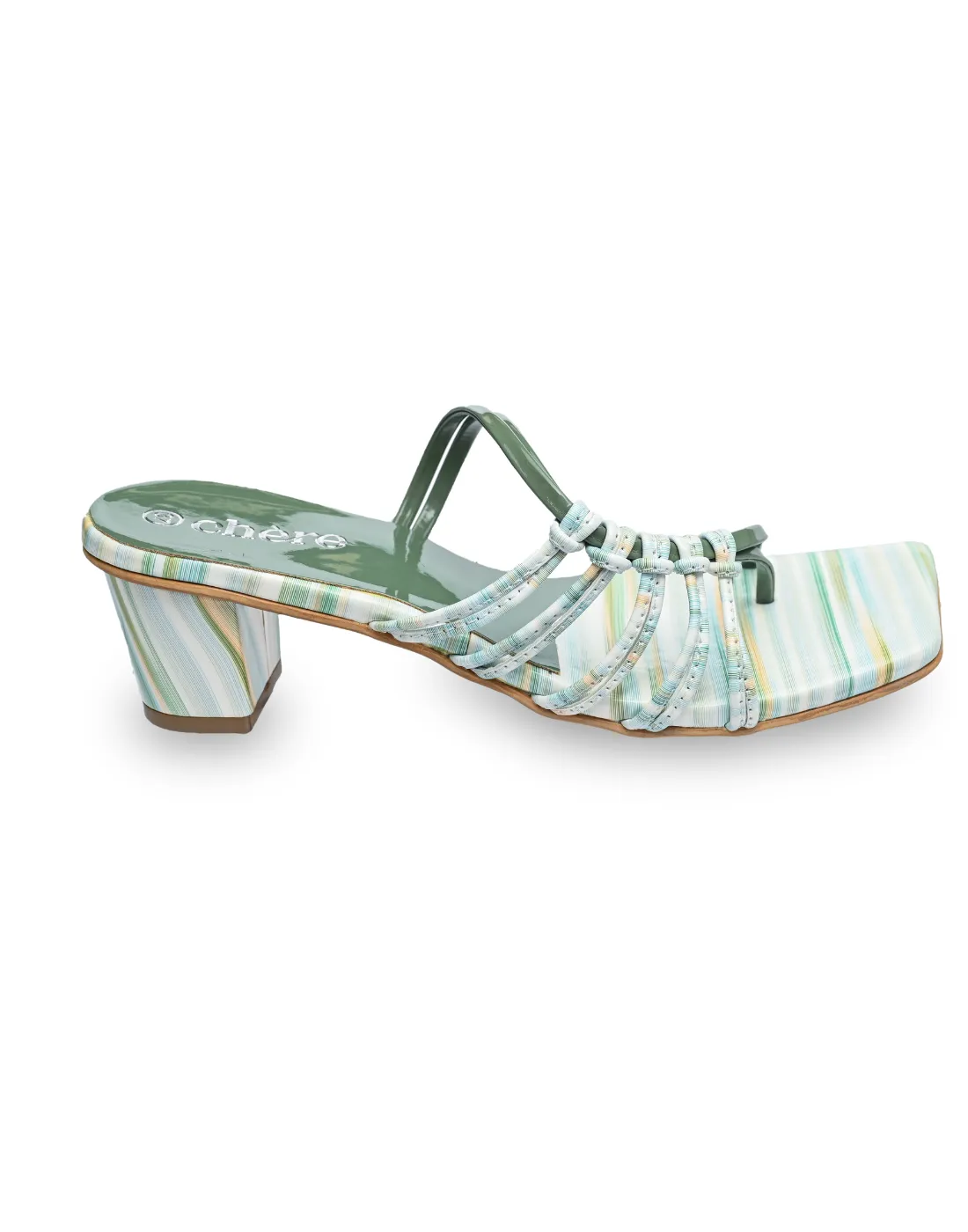 Women's Green Sleek Multi-Strap Casual Heels