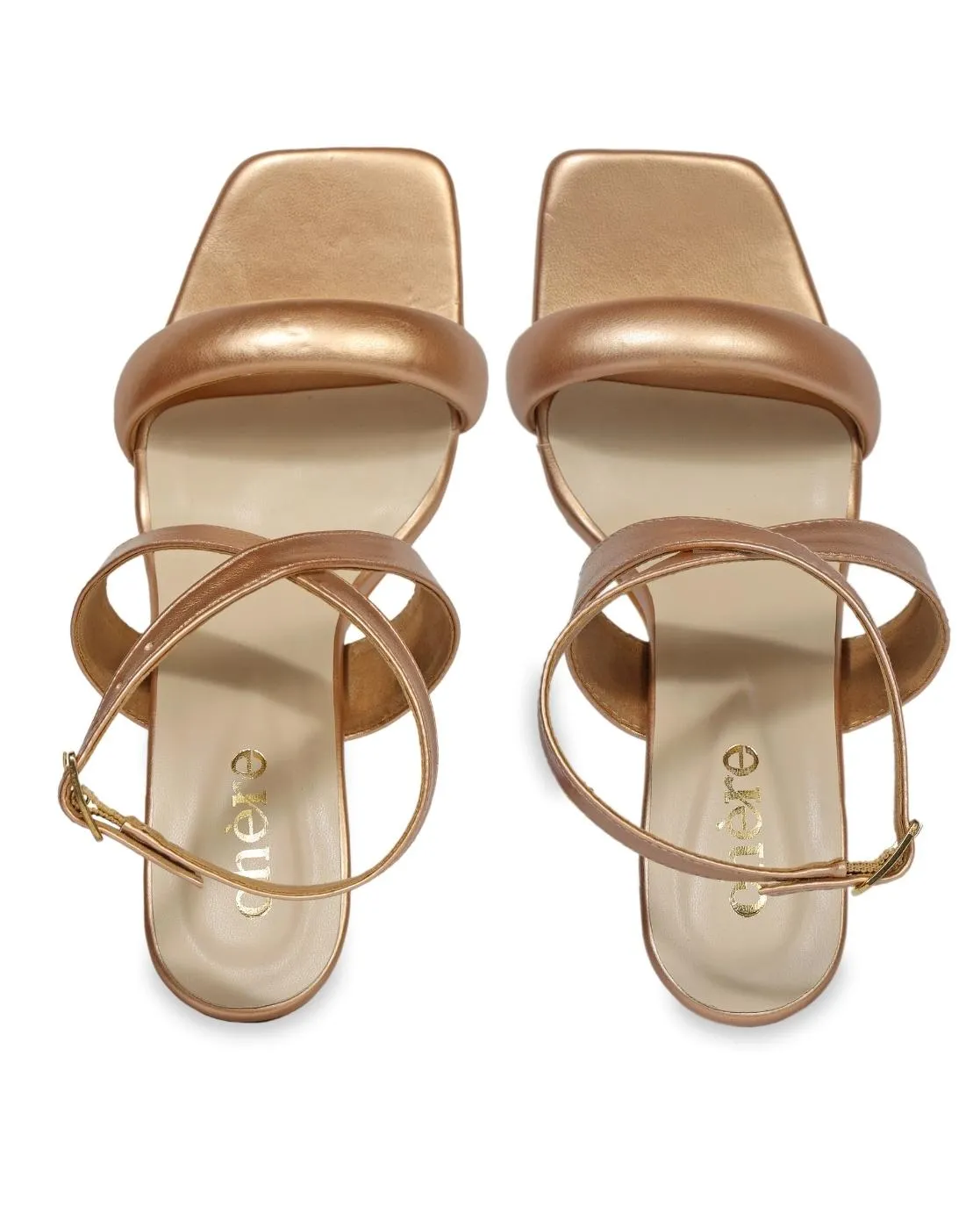 Women's Metallic Gold Cross Strap Chunky Block Heels