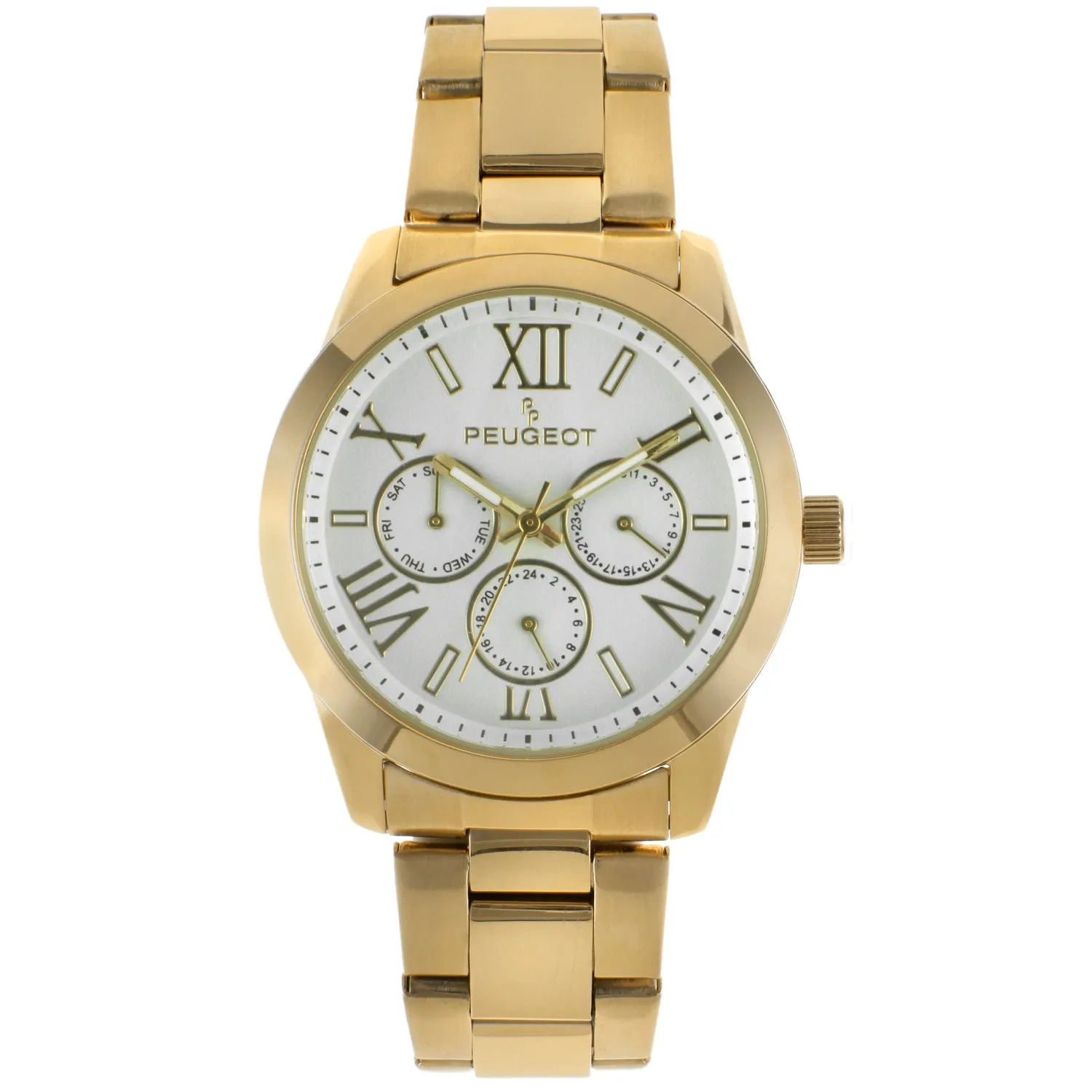 Womens Multi-Function Gold-Plated Watch with White Dial