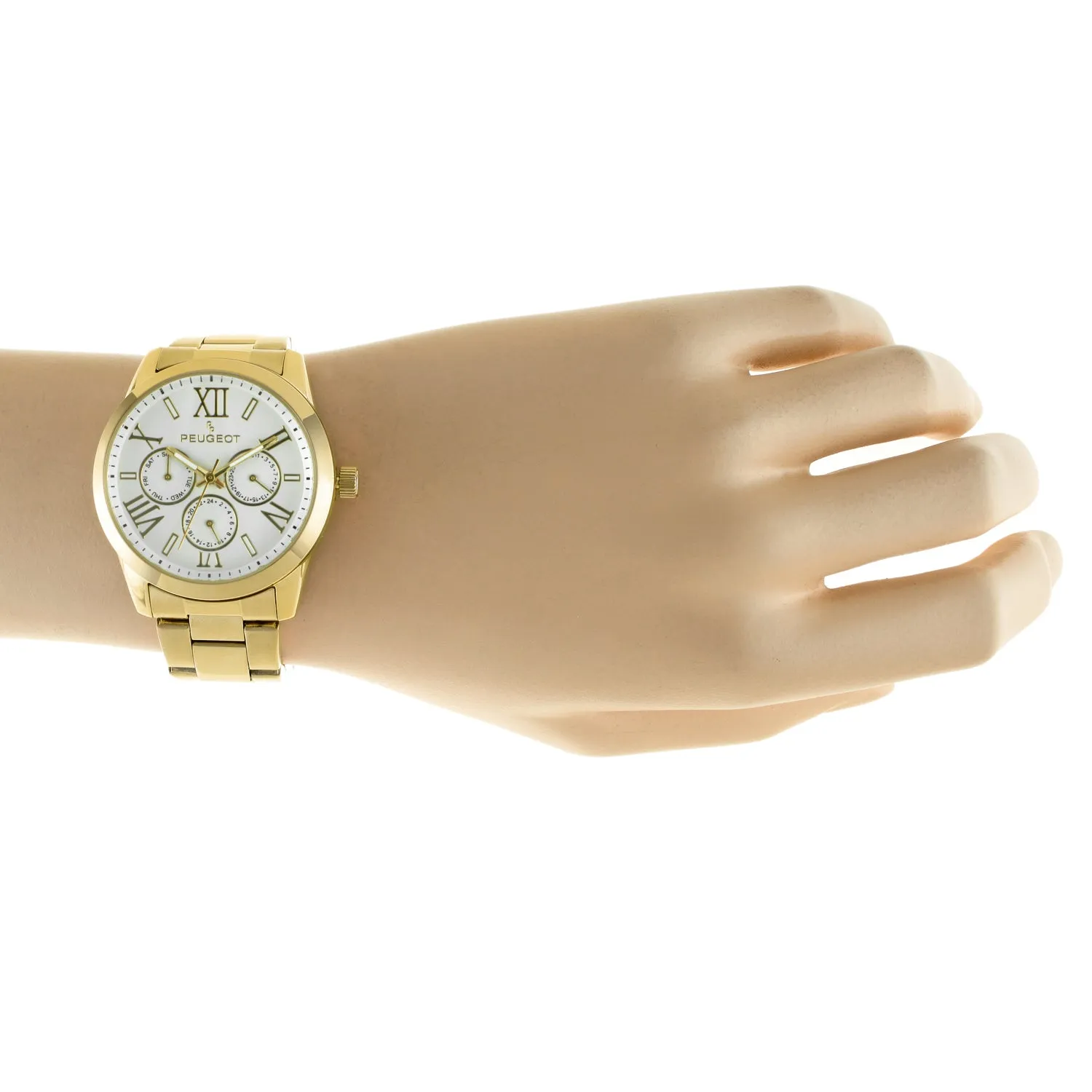 Womens Multi-Function Gold-Plated Watch with White Dial