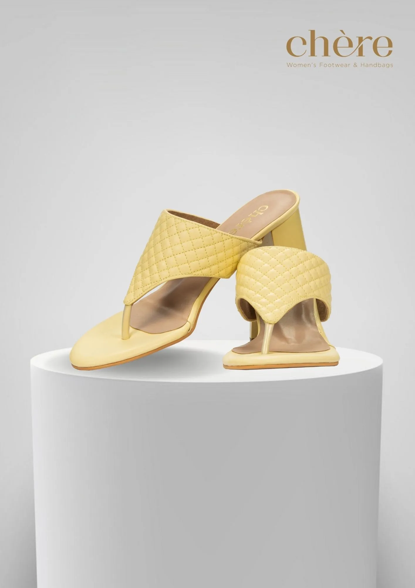 Women's Pastel Yellow Quilted Strap Block Heels