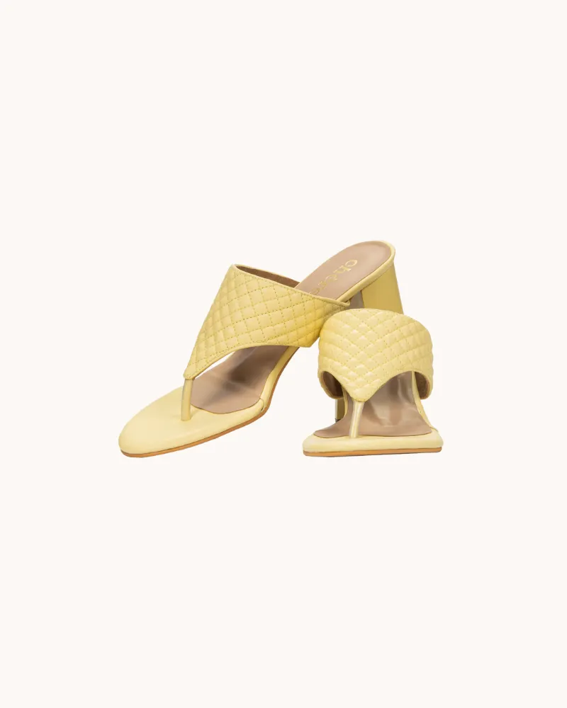 Women's Pastel Yellow Quilted Strap Block Heels