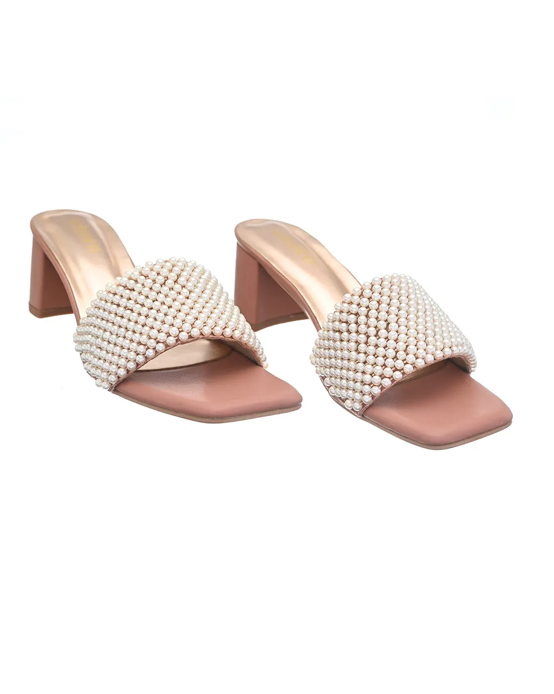 Women's Pearl-Embellished Evening Block Heels