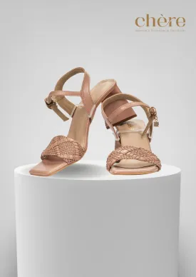 Women's Pink Braided Strap Triangular Block Heels