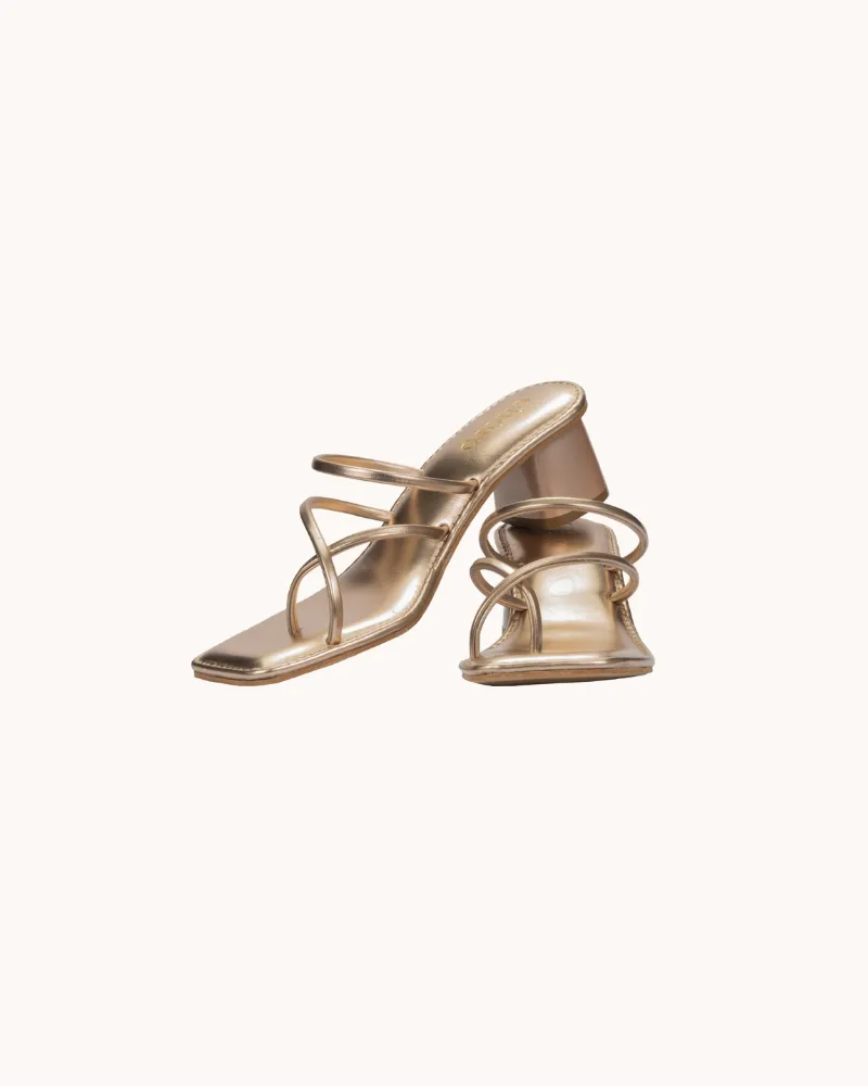 Women's Rose Gold Chic Metallic Strap Block Heels