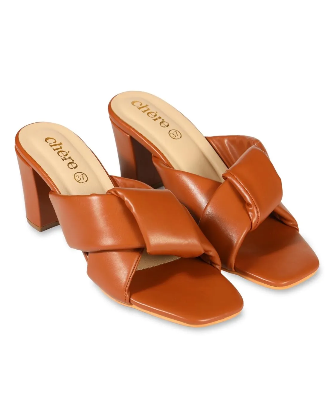 Women's Tan Knot Block Heels