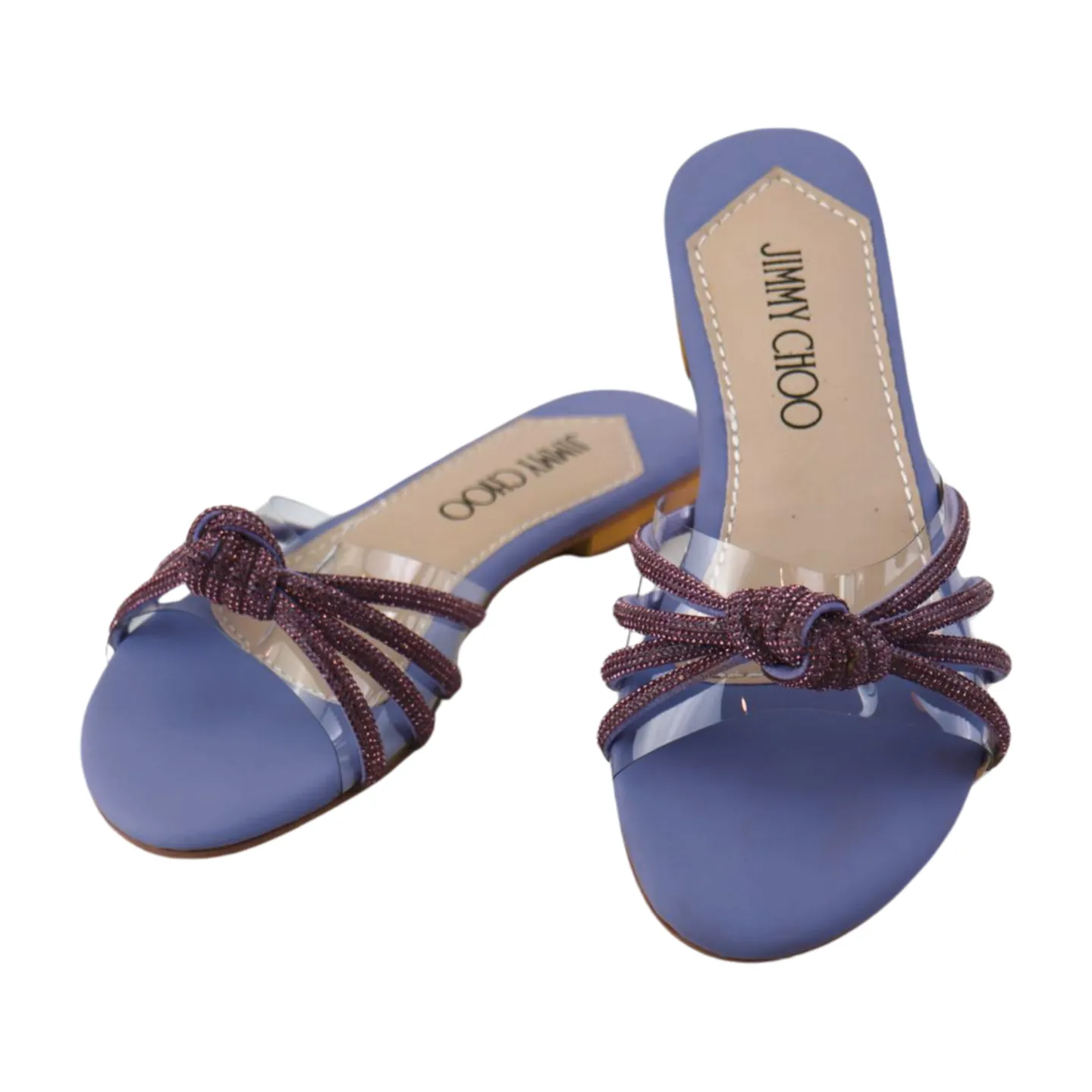 Women's Transparent Flat Sandals with Colorful Rhinestone Mesh Straps