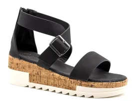 Women's Treaded Chunky Cork Ankle Strap Zipped Flatform Platform Sandals